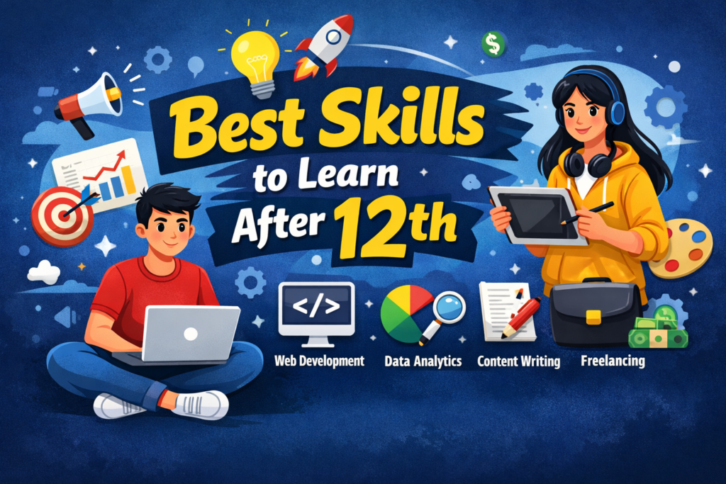 best skills to learn after 12th including digital marketing, web development, data analytics and freelancing