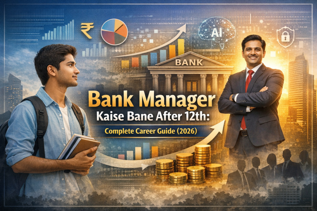 Bank Manager Kaise Bane After 12th career guide showing student and bank manager in banking sector