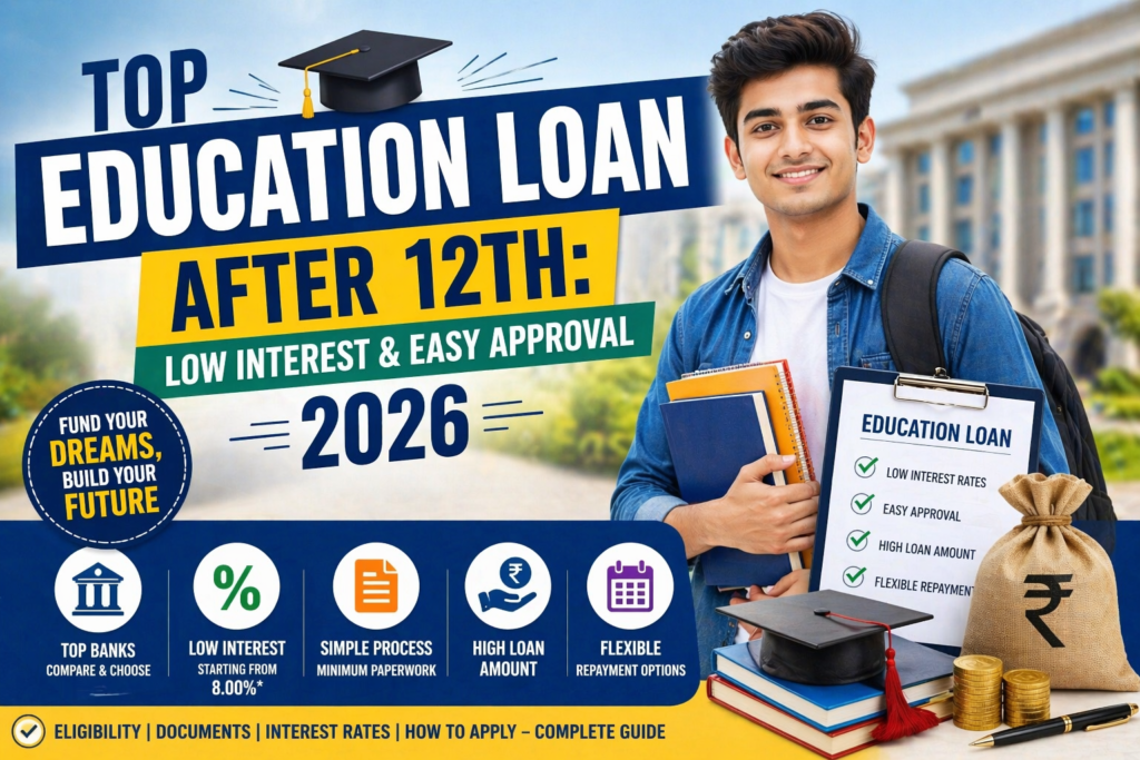 Top education loan after 12th low interest easy approval 2026 for students