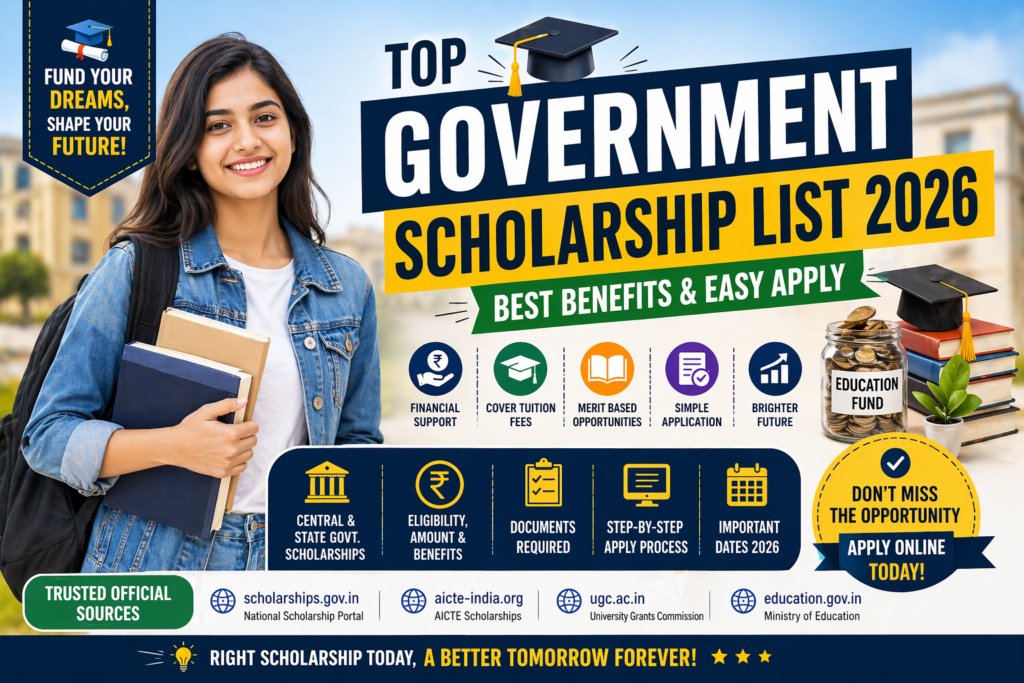 Top government scholarship list 2026 best benefits easy apply for students
