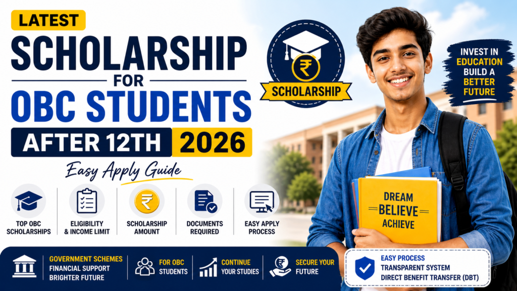 Latest scholarship for OBC students after 12th 2026 easy apply eligibility income limit