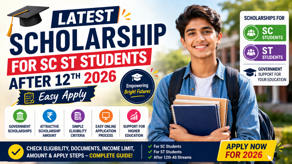 Latest scholarship for SC ST students after 12th 2026 easy apply eligibility amount