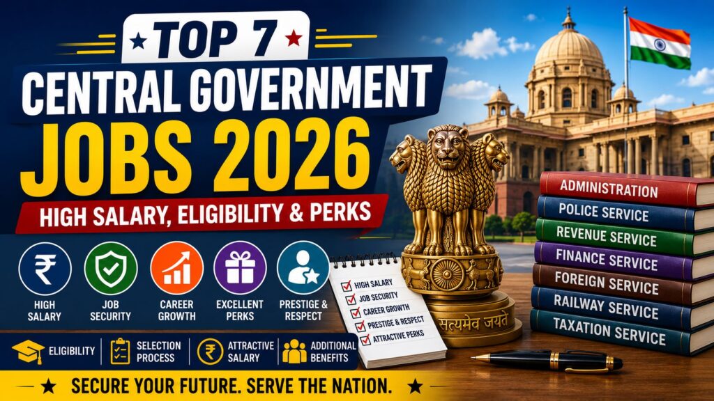 Top 7 Central Government Jobs 2026 with salary, eligibility, perks and career growth