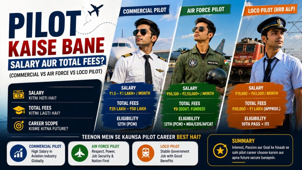 Pilot Kaise Bane Salary aur Total Fees Comparison Chart