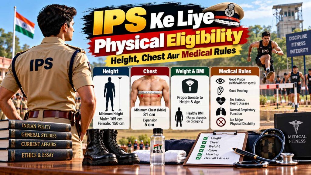 IPS ke liye physical eligibility standard including height requirements for male and girl candidates
