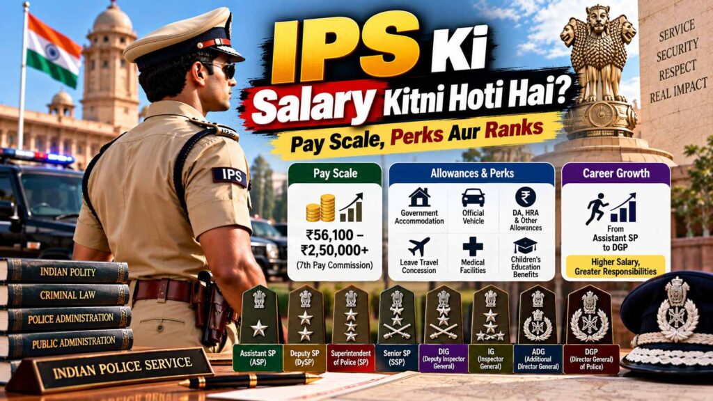 IPS ki salary pay scale allowances perks aur uniform stars hierarchy