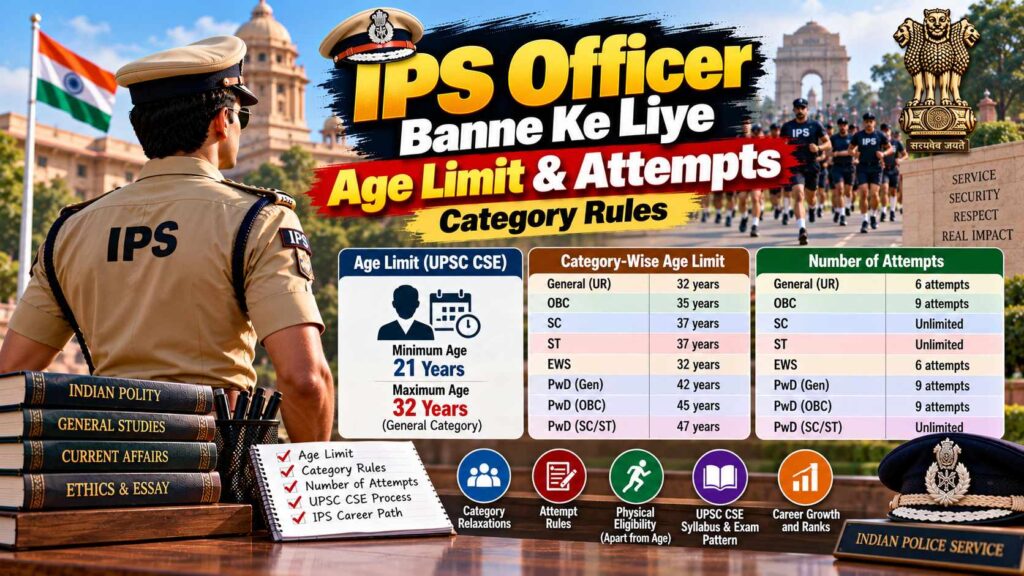 IPS officer banne ke liye age limit category wise attempts general obc sc st rules